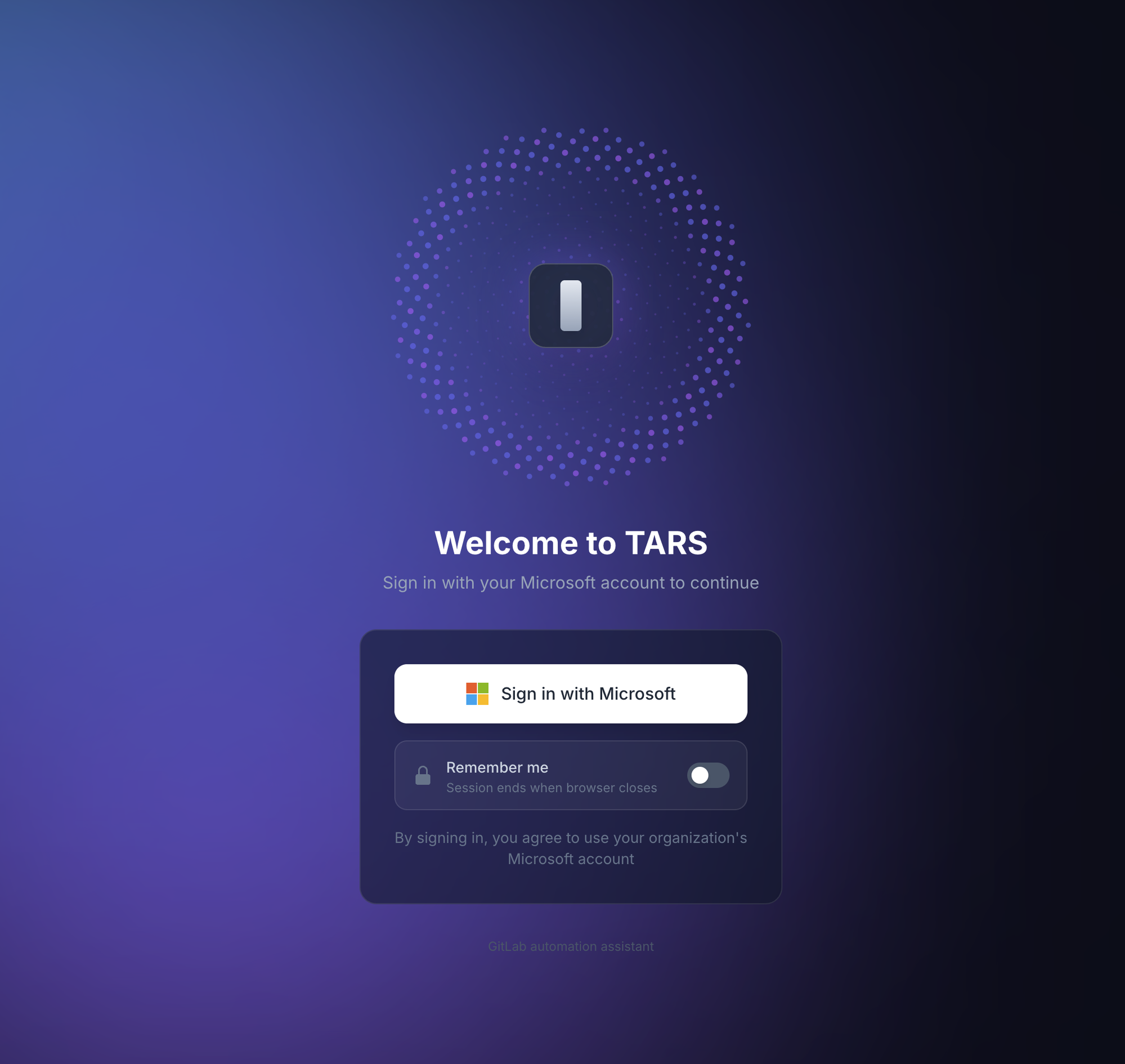 TARS Login Screen